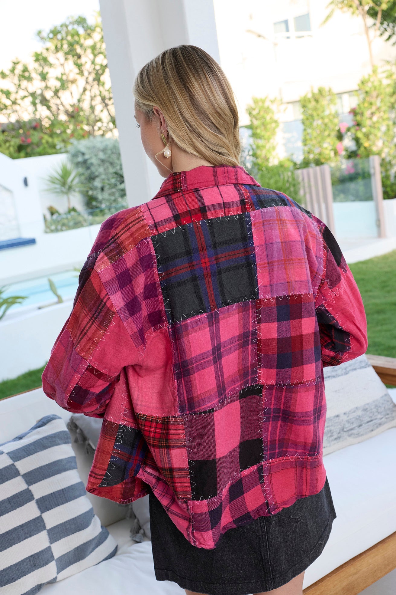 Emma Dawn Patchwork Shacket in Red