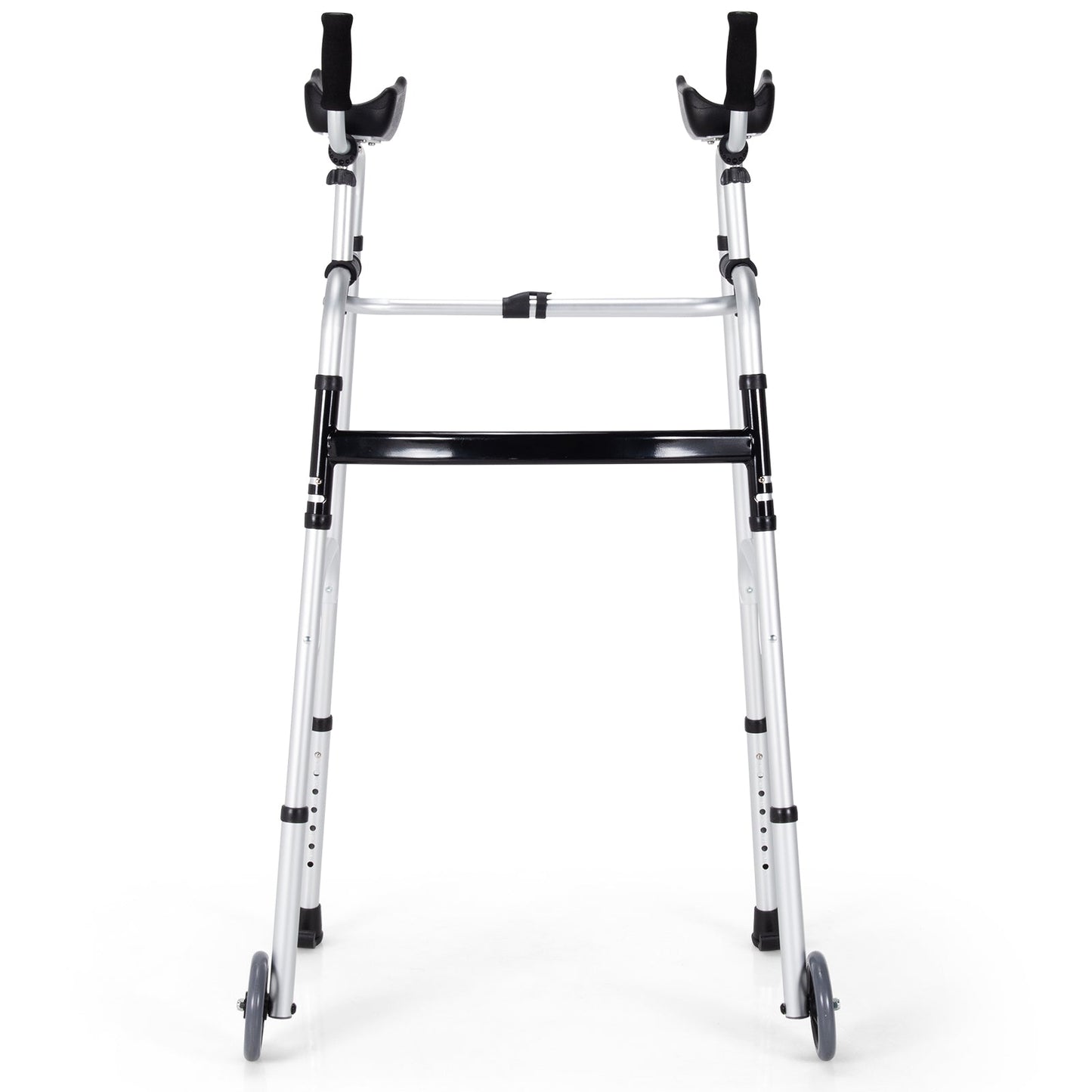 Folding Height Adjustable Walking Frame with Armrest Support-Silver