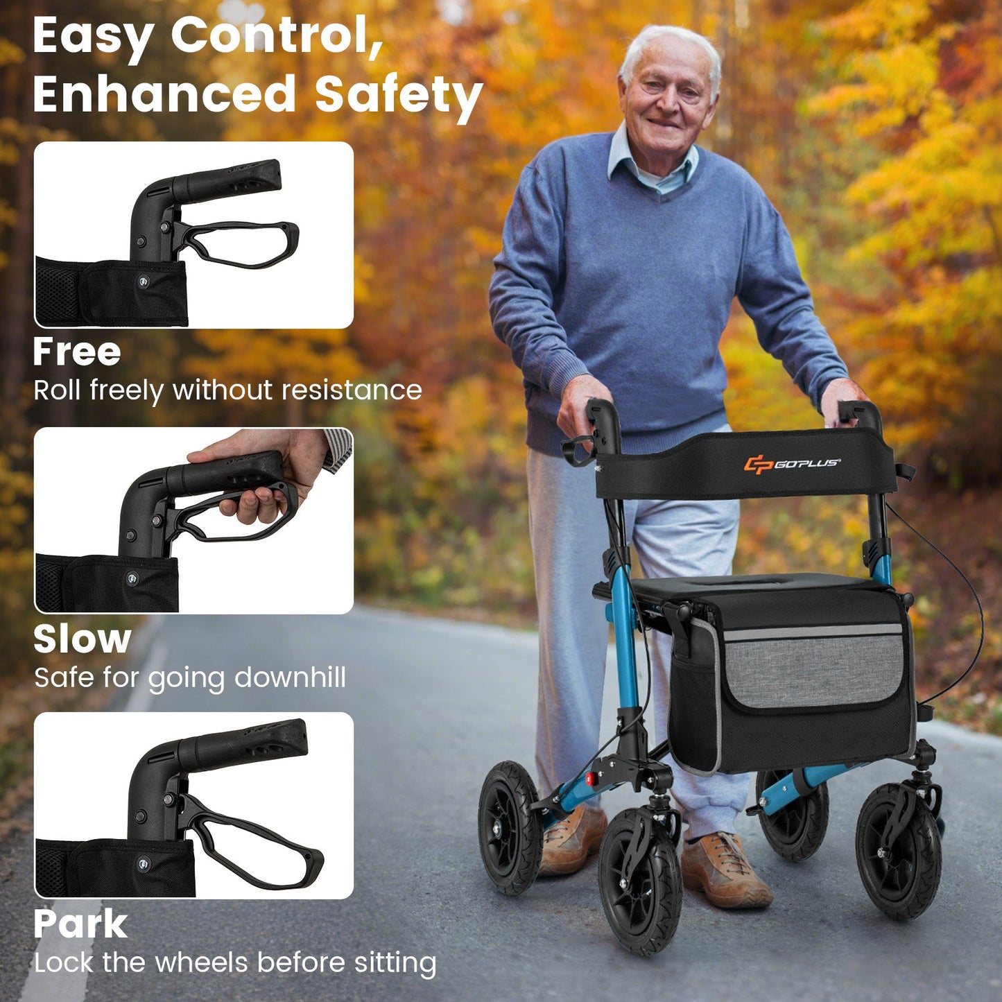 Folding Rollator Walker for Seniors with Seat for All Terrain-Navy