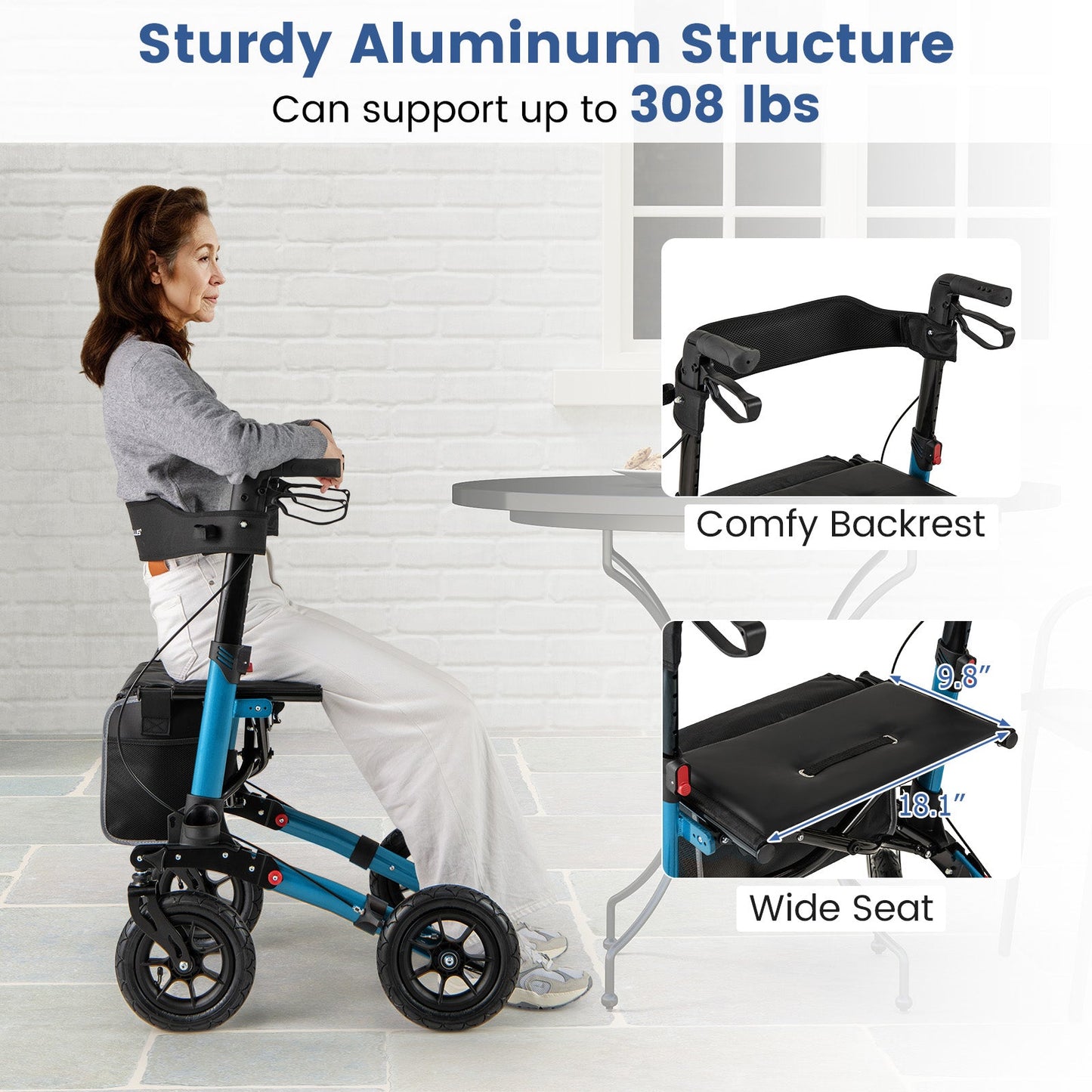 Folding Rollator Walker for Seniors with Seat for All Terrain-Navy
