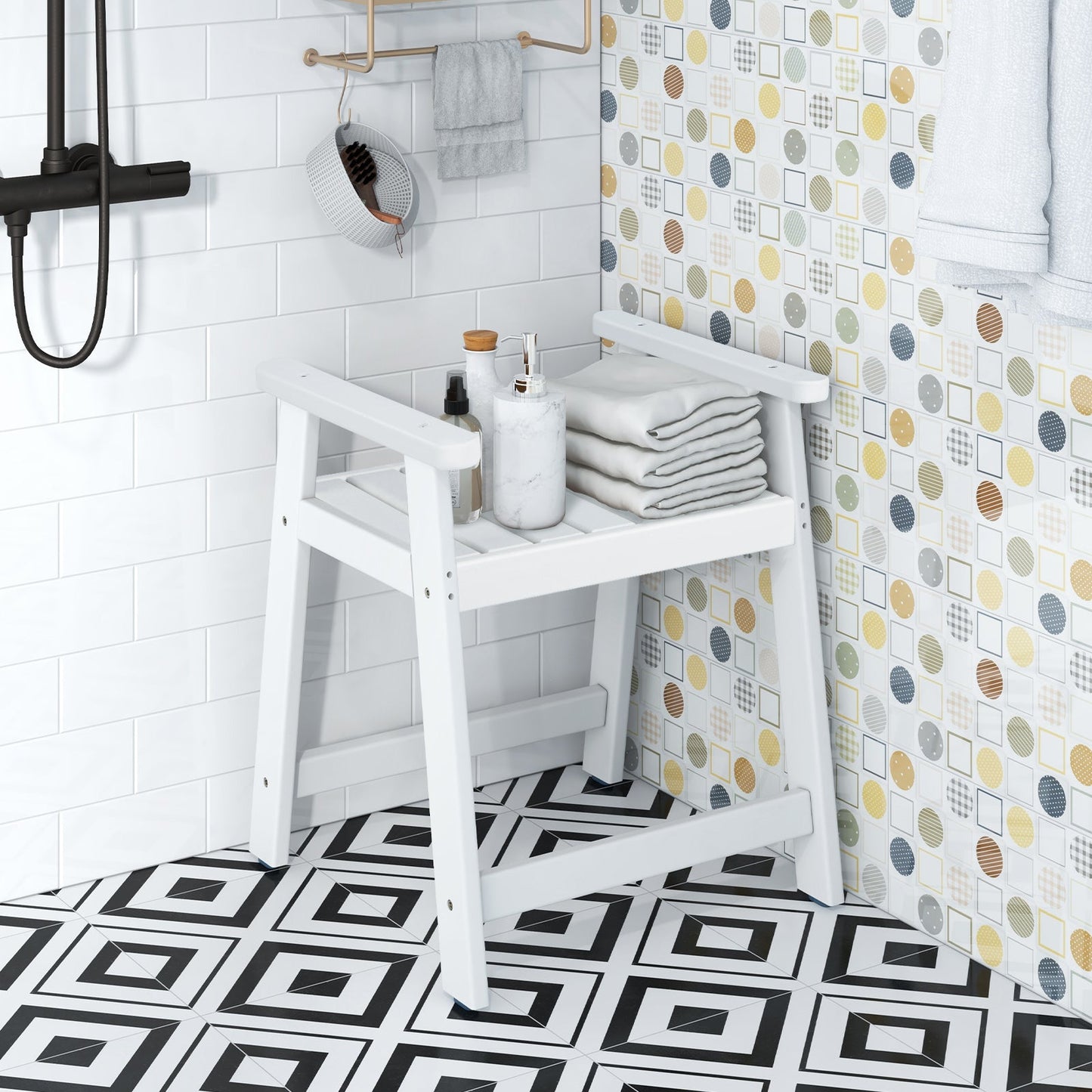Heavy Duty Shower Bench with Arms for Inside Shower Shaving Legs-White