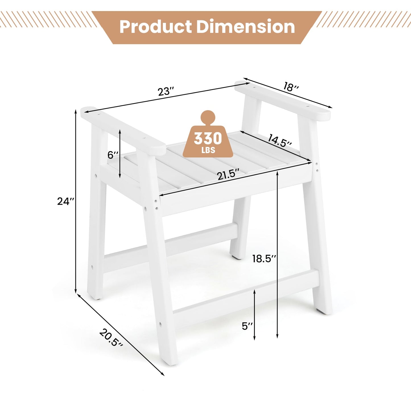 Heavy Duty Shower Bench with Arms for Inside Shower Shaving Legs-White