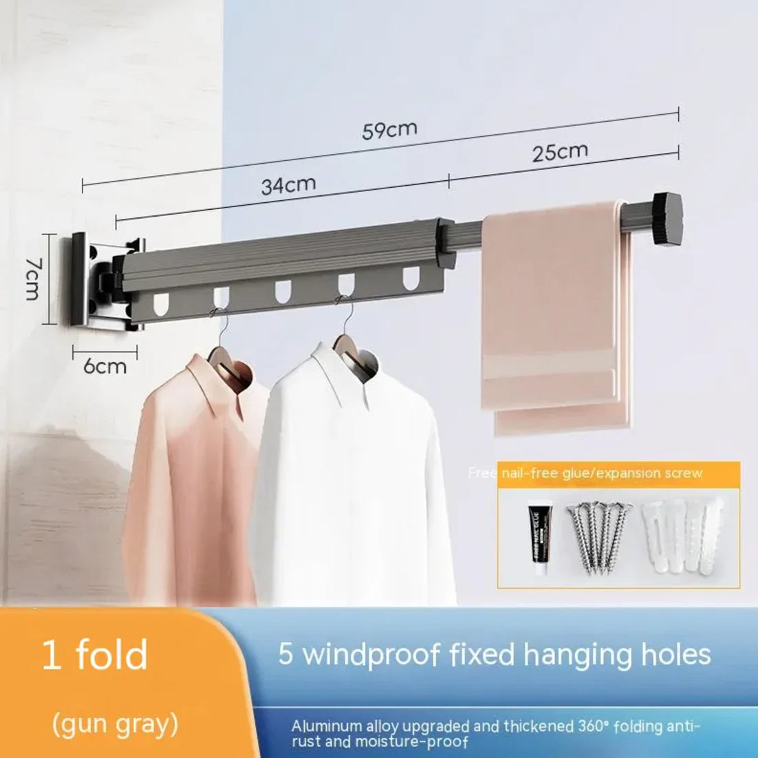 Retractable Aluminum Suction Cup Clothes Hanger