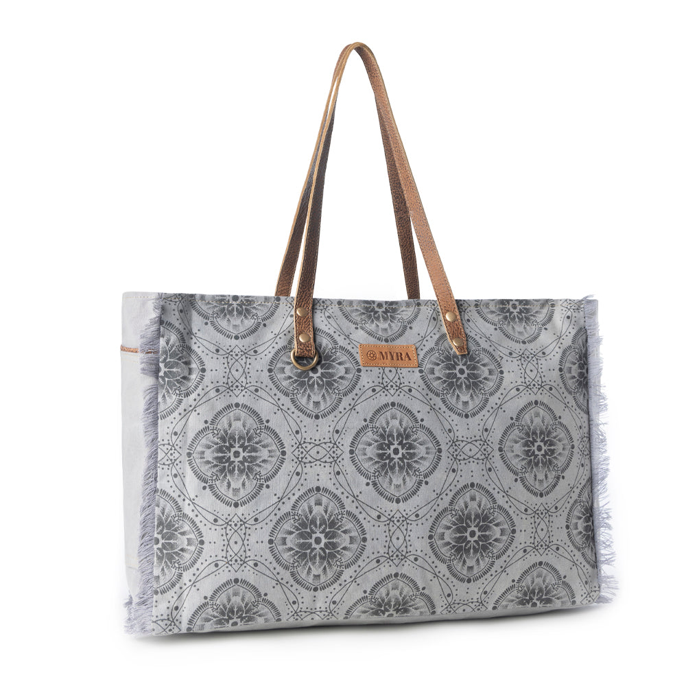 Myra Wild Compass Weekender Bag for Women in sage with vintage print detail