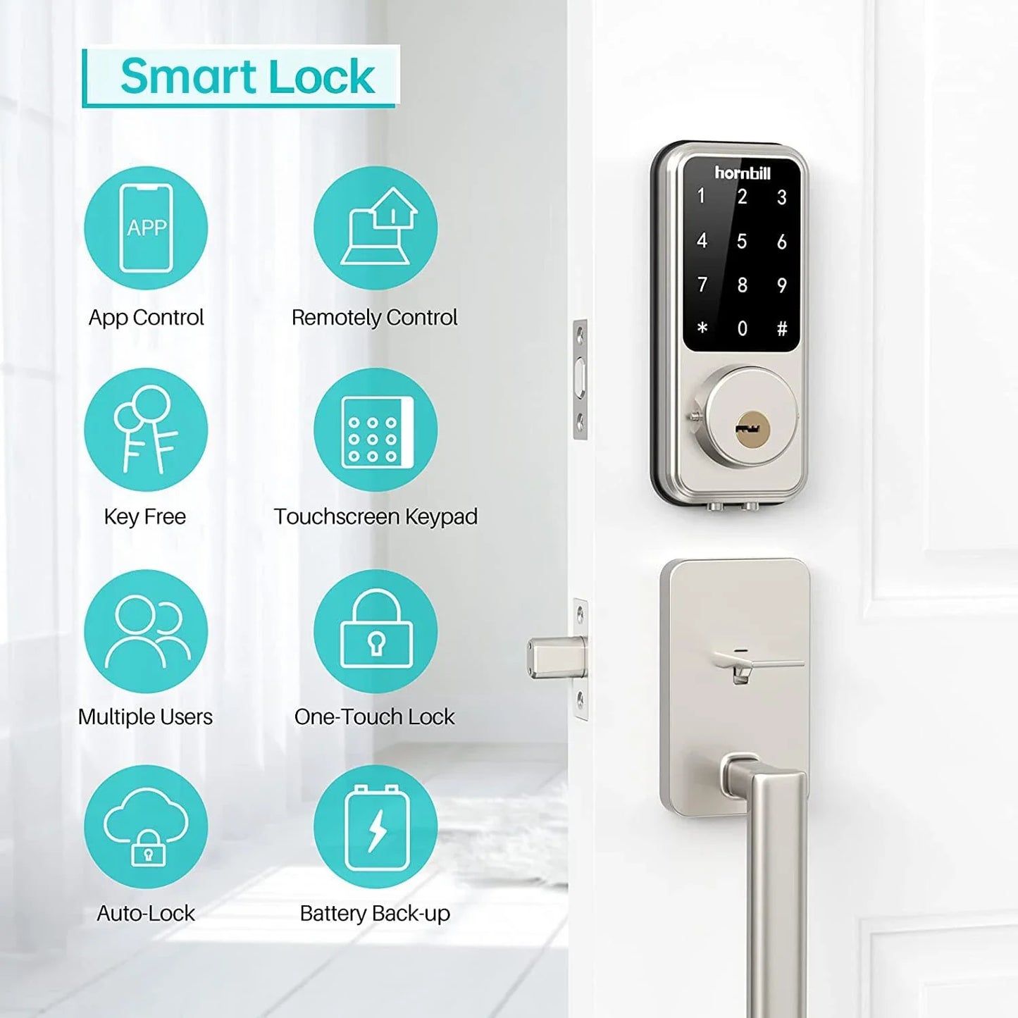Hornbill Smart Front Door Lock Deadbolt Keyless Entry Locks Electronic Digital Keypad Bluetooth Security For Home Office Airbnb