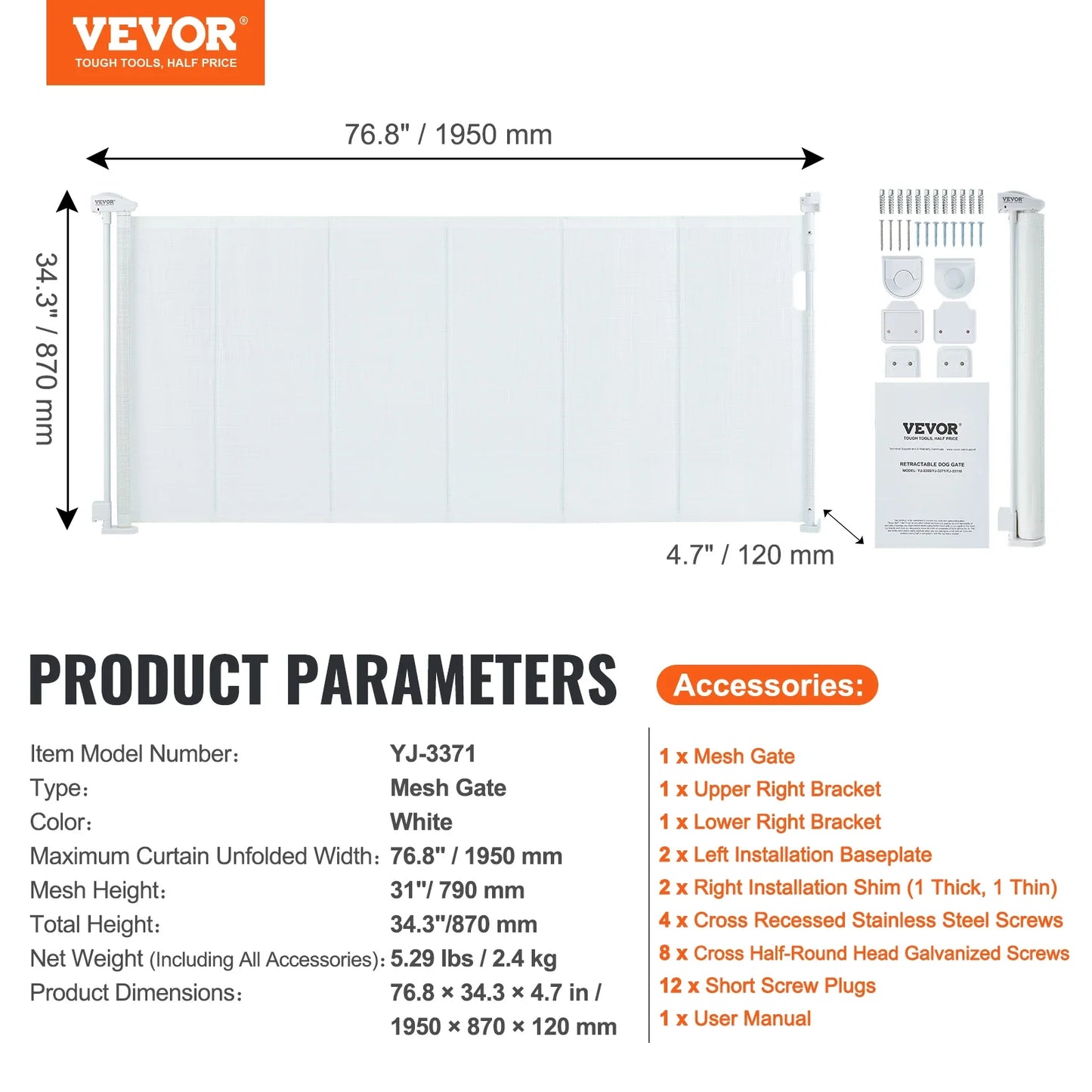 VEVOR Retractable Baby Gate Tall Mesh Baby Gate Extends up to  Wide Retractable Gate for Kids or Pets Retractable Dog Gates