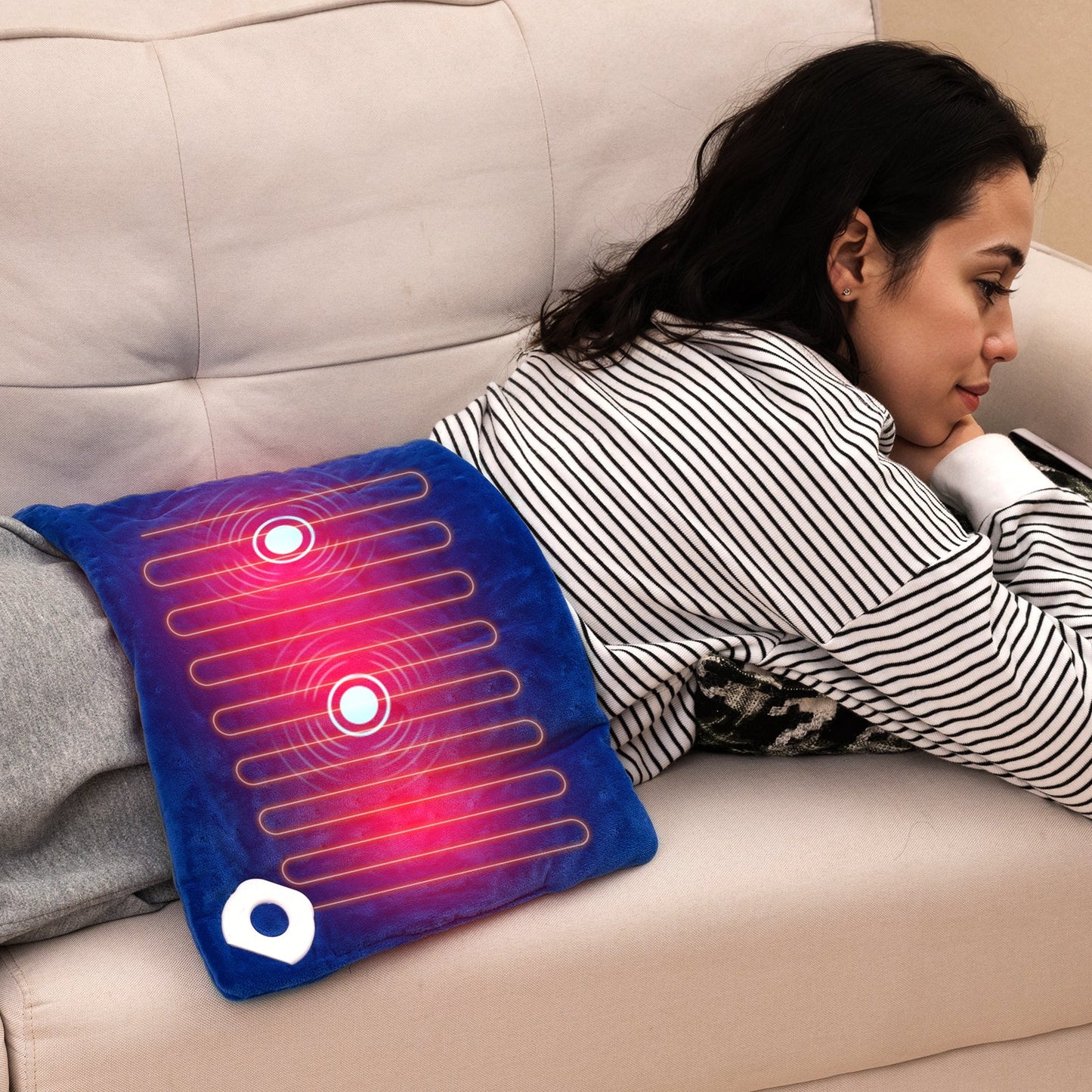Weighted Heating Pad Electric Heated Pad with 2 Massagers Massaging Vibration-Blue