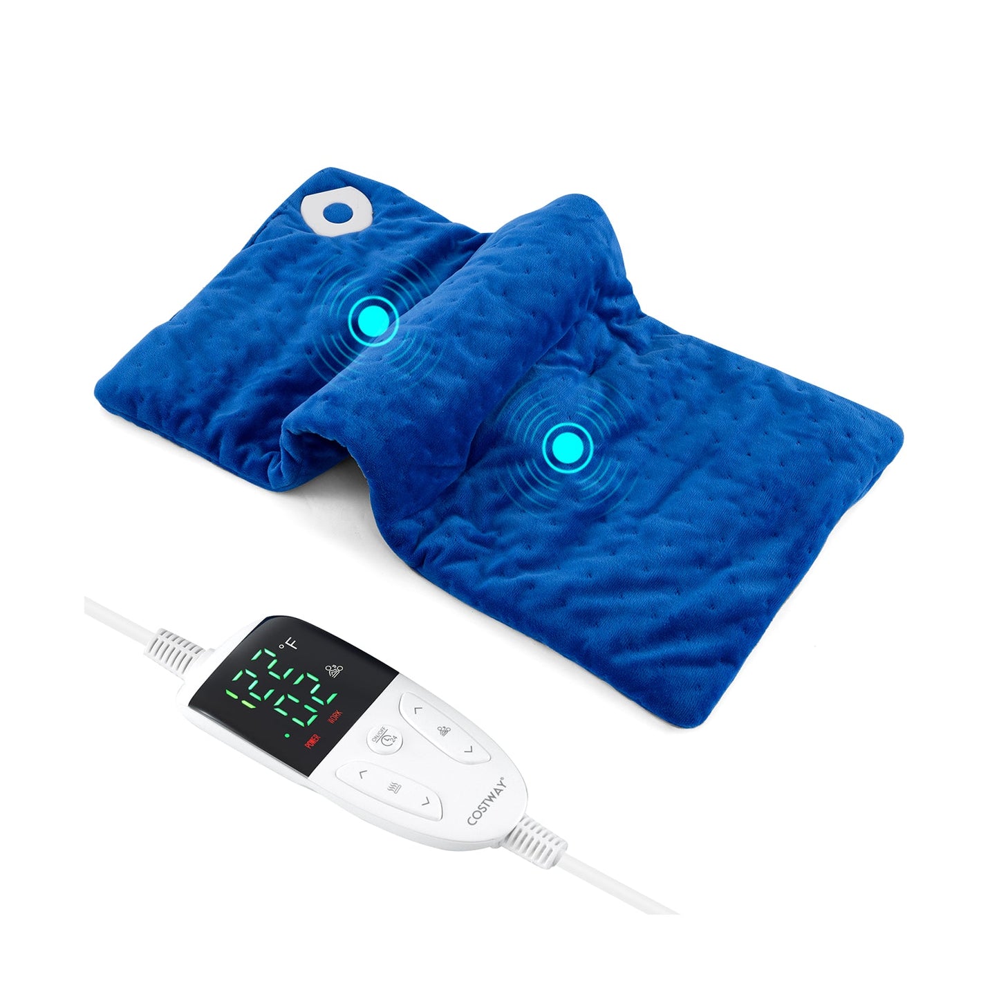 Weighted Heating Pad Electric Heated Pad with 2 Massagers Massaging Vibration-Blue