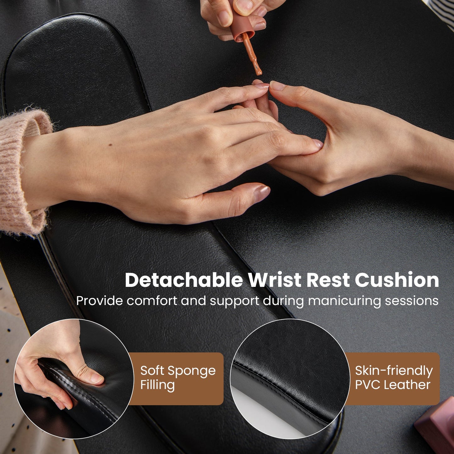 Wooden Manicure Table Nail Desk with Drawers Wrist Rest-Black