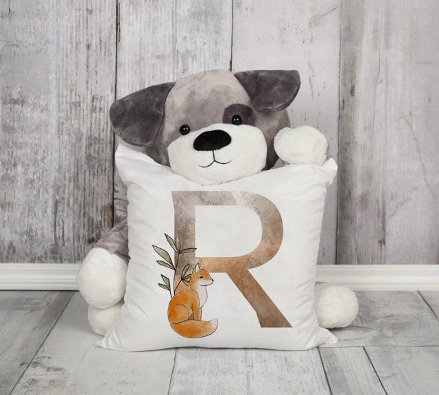 Animal Printed Pillow Cover Cartoon Giraffe Fox Bunny White Seat Polyester Decorative Cushion Cover Sofa Kids Room Alphabet Pillow Cover With Cute Animals Pillow Cases Outdoor Indoor Square Cushion Covers For Home Sofa Couch 45x45cm