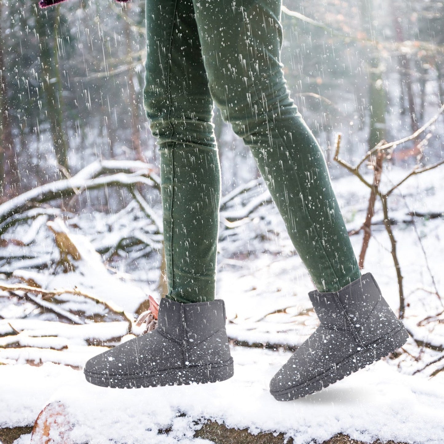 Women Lady Snow Boots Suede Mid-Calf Boot Shoe Short Plush Warm Lining Shoes w/ Anti-slip Rubber Base Knitting Design