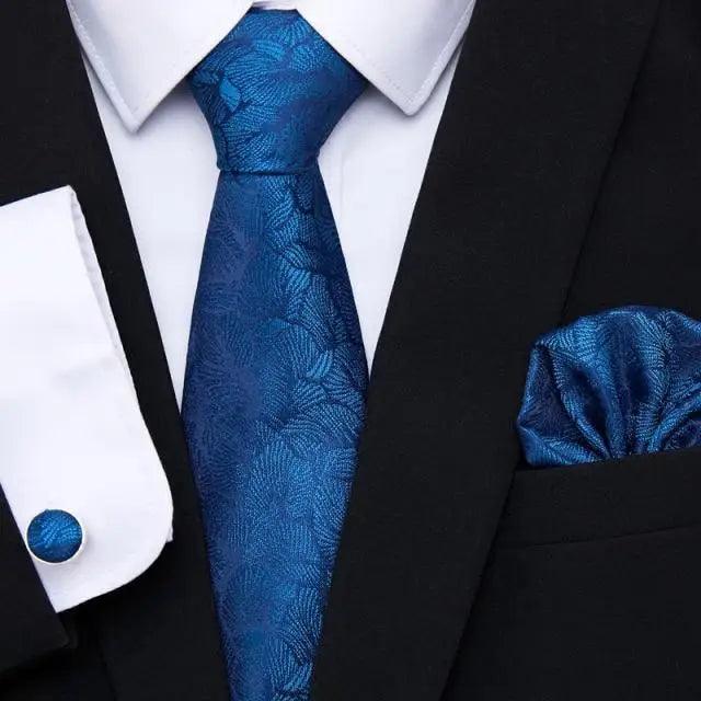 Business Men Silk Necktie Cufflinks Set Luxury Design Necktie With Handkerchief Necktie For Casual And Daily Wear Classic Men Flower Ties Wedding Handkerchief Cufflinks Set