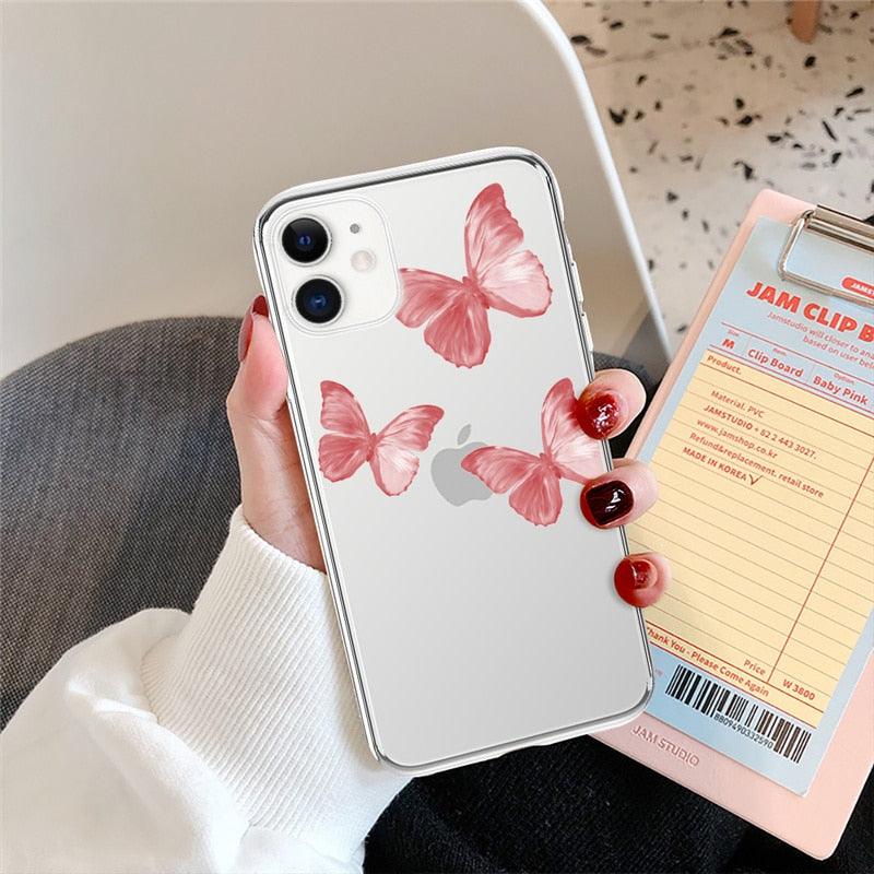 Butterfly Soft Clear Protection Case For iPhone Soft Cover For iPhone 11 12 13 14 Pro Max Mini Crystal Clear Cute Shockproof Slim Fit Bumper Protective Cover Colorful Butterfly Design Case For Girls
