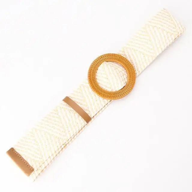 Charming Women Waist Belt Classic Round Wooden Buckle Casual Design Dress Women Buckle Waist Dress Band