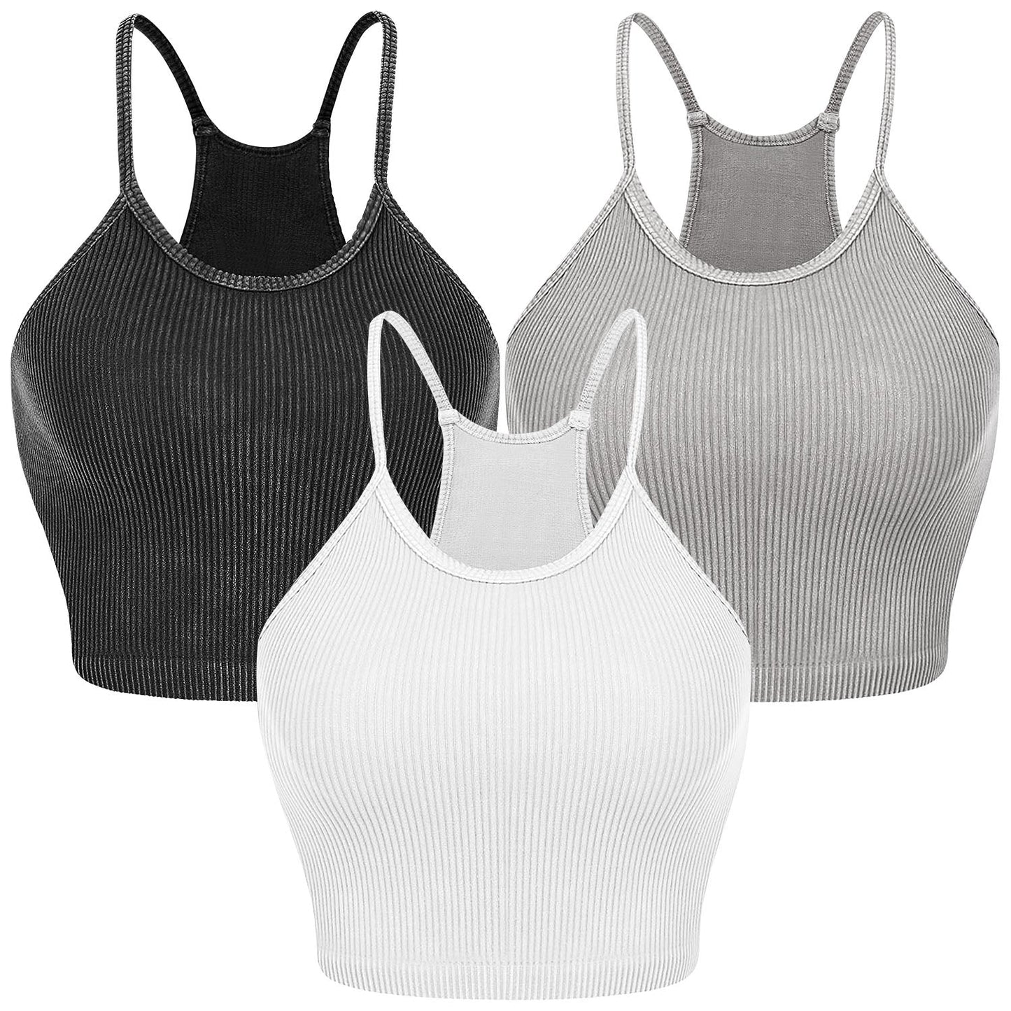 3-Pack Ribbed Knit Crop Basic Sleeveless Tank Top