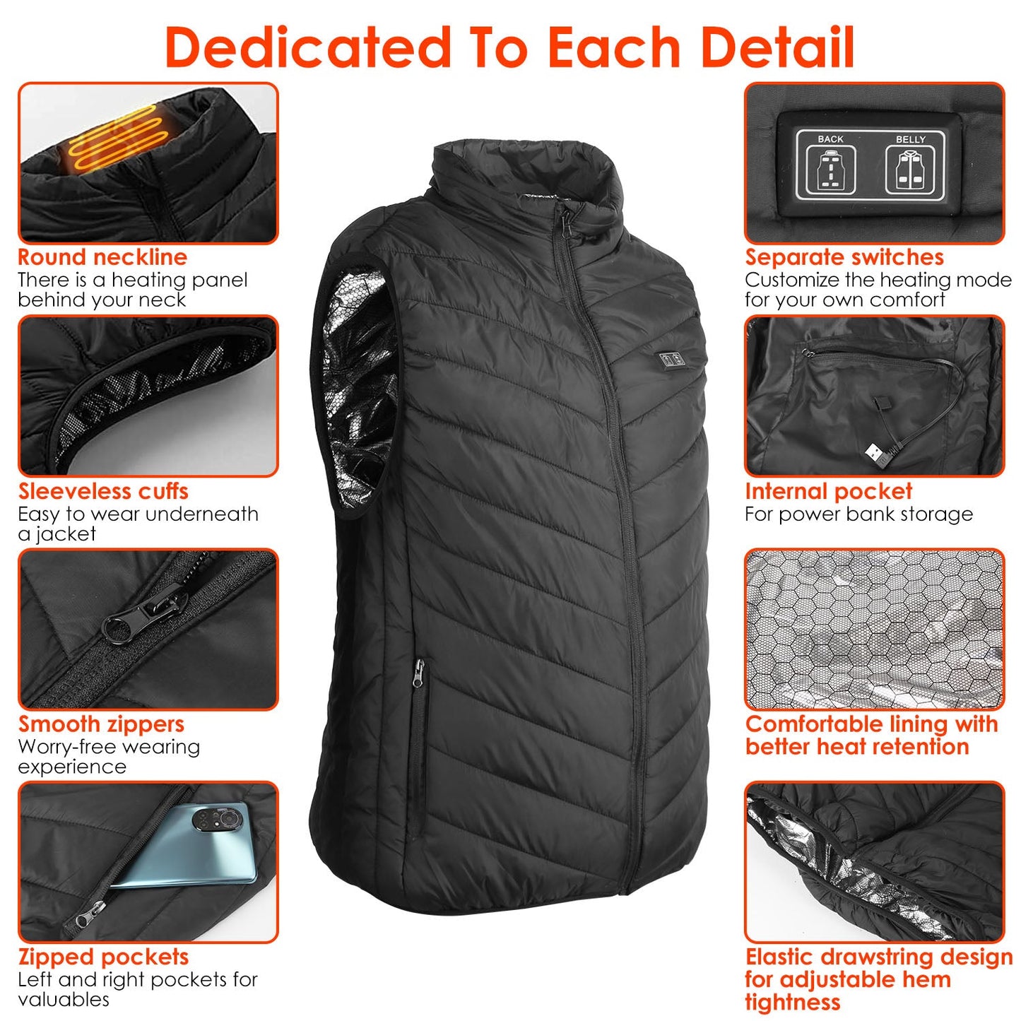 Heated Vest Electric USB Jacket Men Women