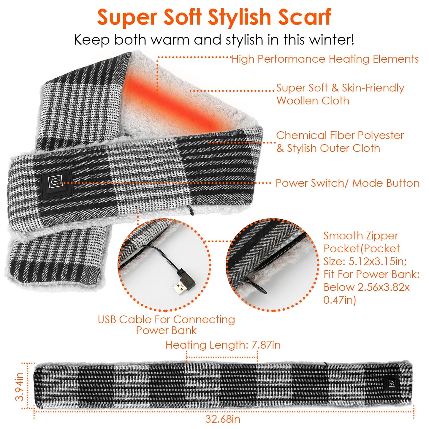 Soft Warm Scarves w/ 3 Heating Modes