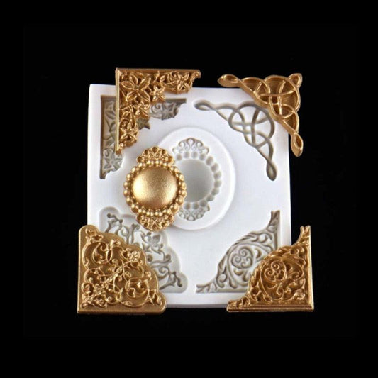 Exquisite Lace Embossed Silicone Mold Fondant Cake Mold Fondant Chocolate Soap Mold Decorative Baking Tray Vintage Lace Corner Embossed Board Silicone Mould
