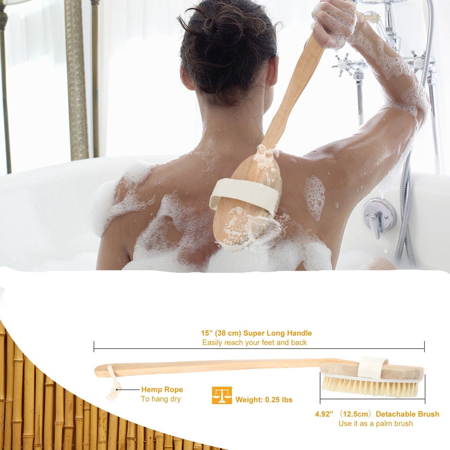 15" Bath Brush Shower Body Back Scrubber
