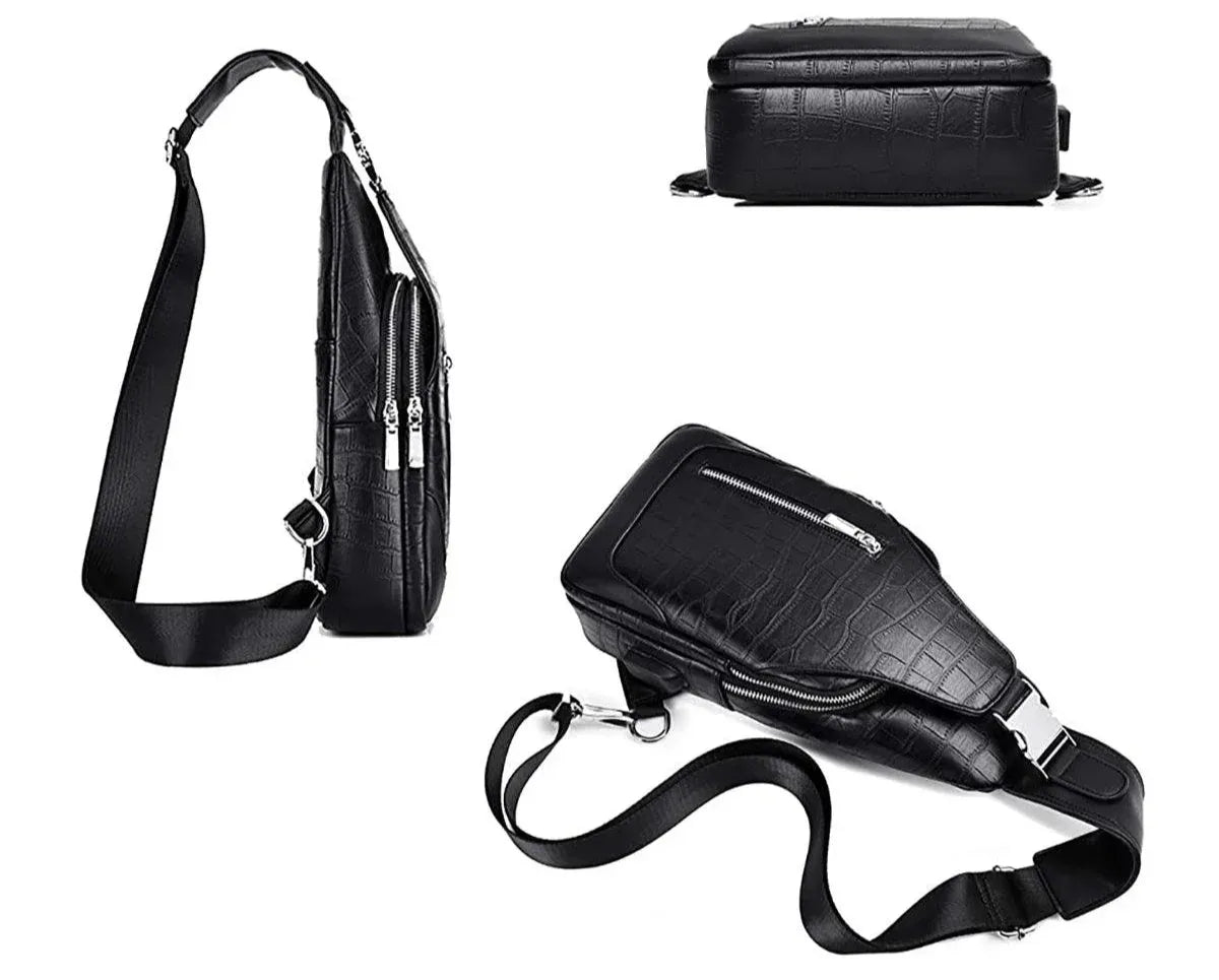 Men's Croc-Embossed Leather Sling Bag – Refined Business Carry