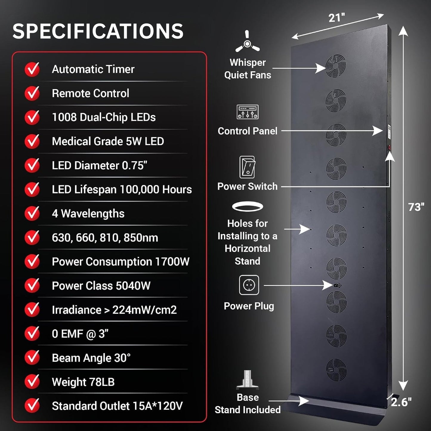 Full-Body Dual-Chip Clinical-Grade Red Light Therapy Panel (SAK63480)