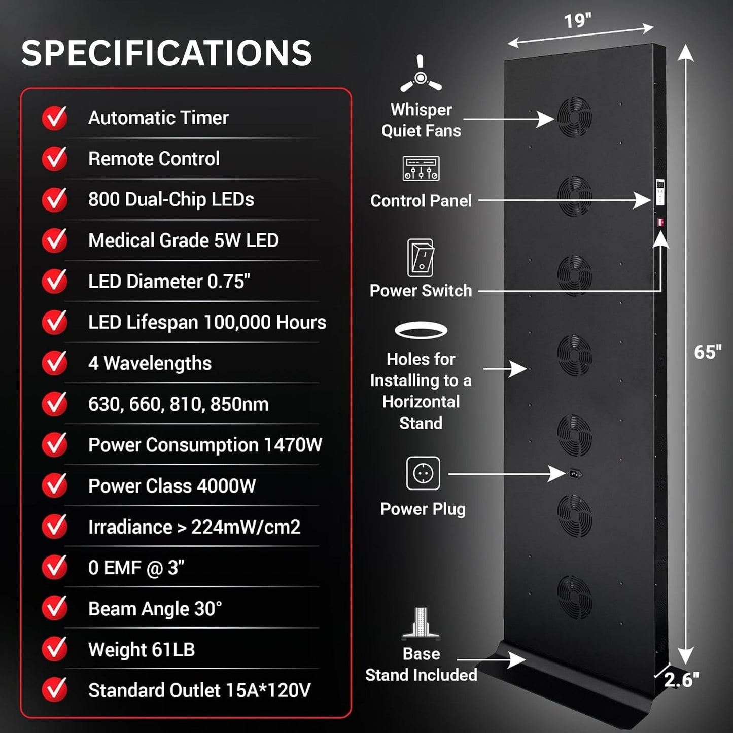Full-Body Dual-Chip Clinical-Grade Red Light Therapy Panel (SAK63480)