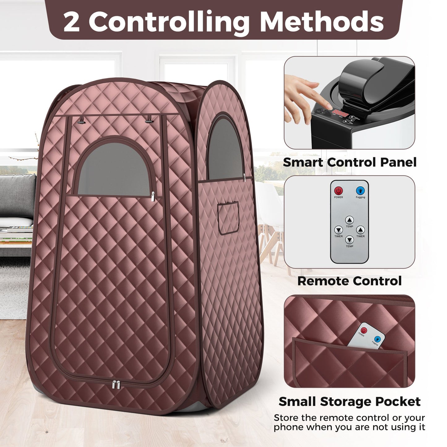 Full-Body Personal Sauna Tent with 1000W 3L Steam Generator for Home Spa Relaxation-Coffee