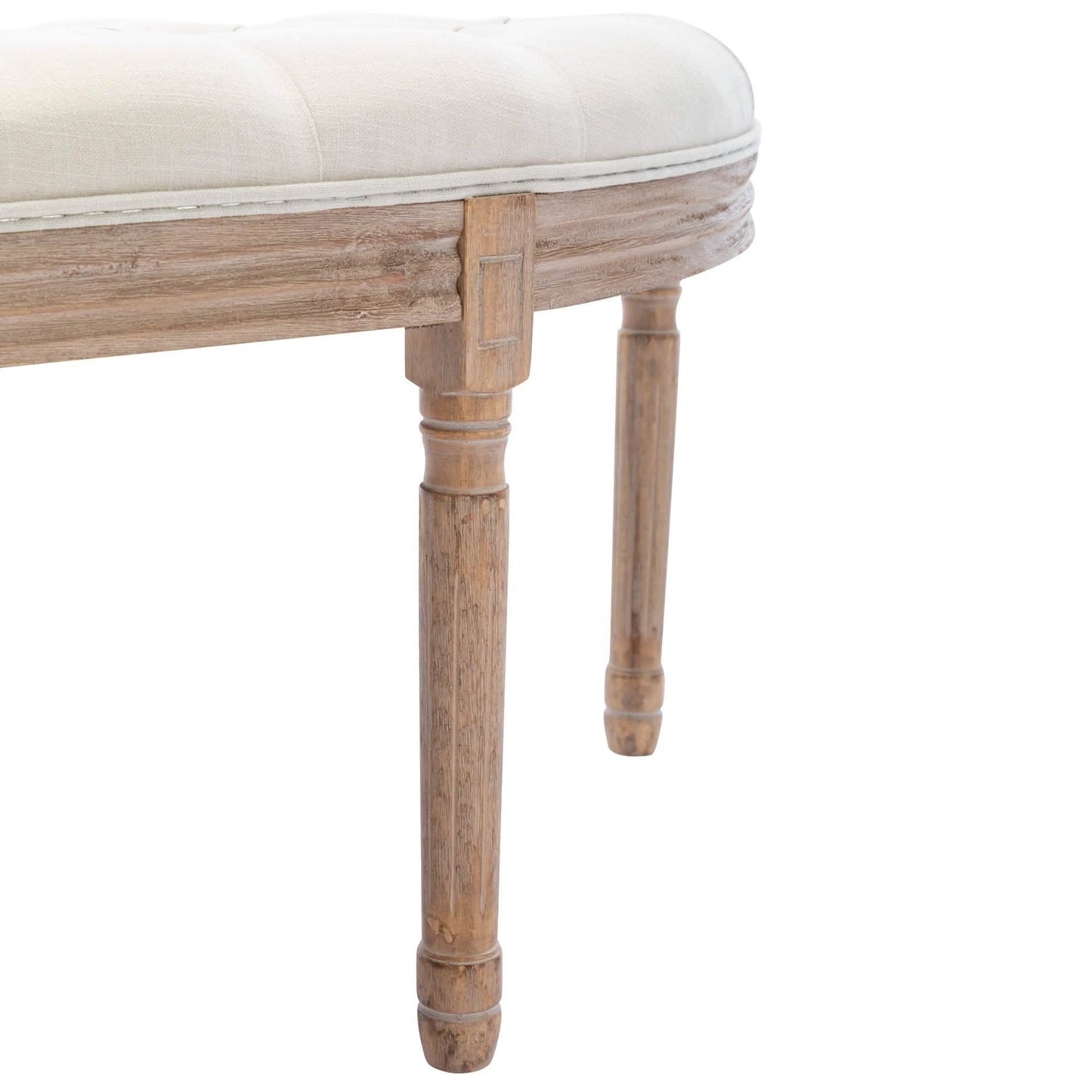 Half Moon French Vintage Bench with Padded Seat & Rubberwood Legs