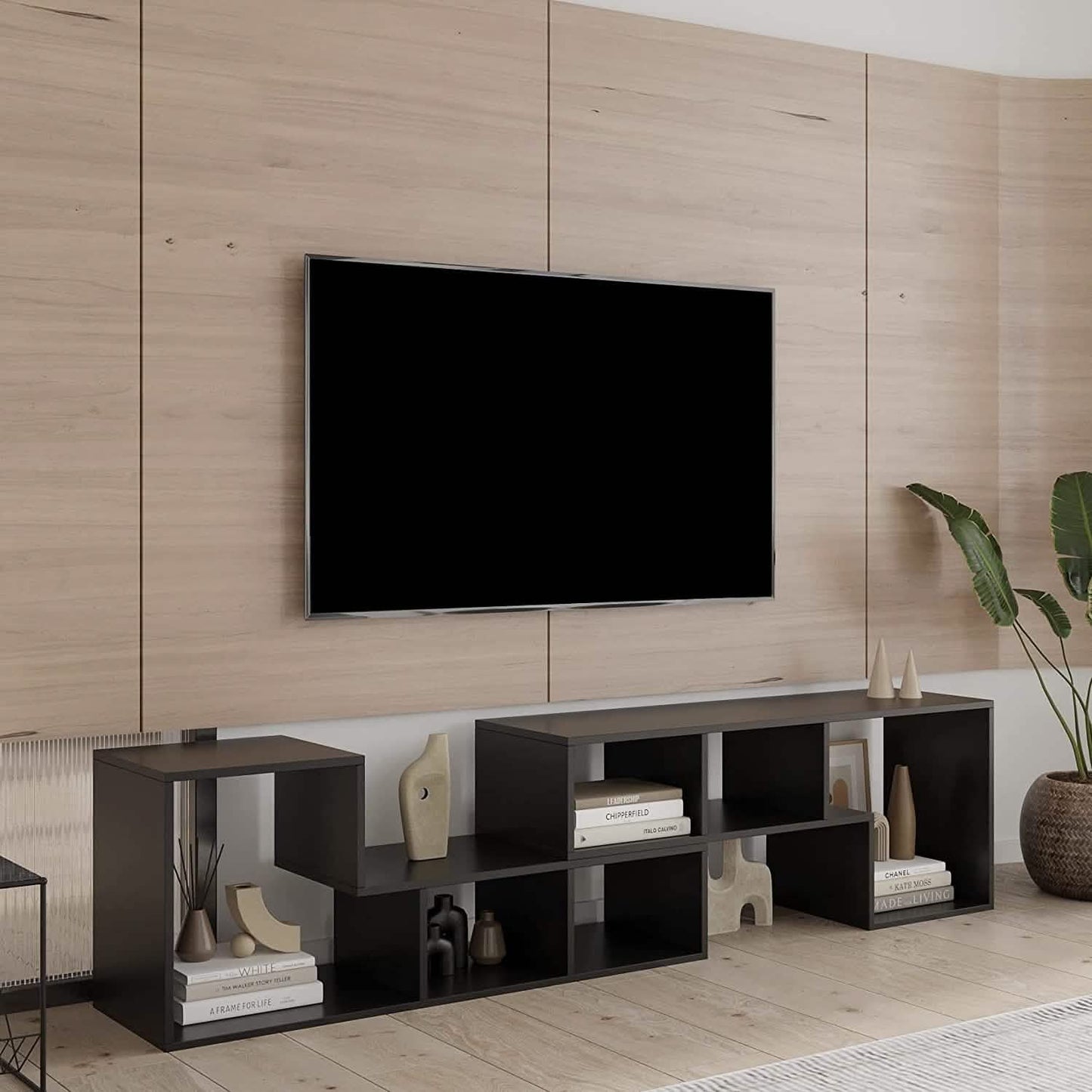 L Shape TV Console Stand Bookcase Storage Rack