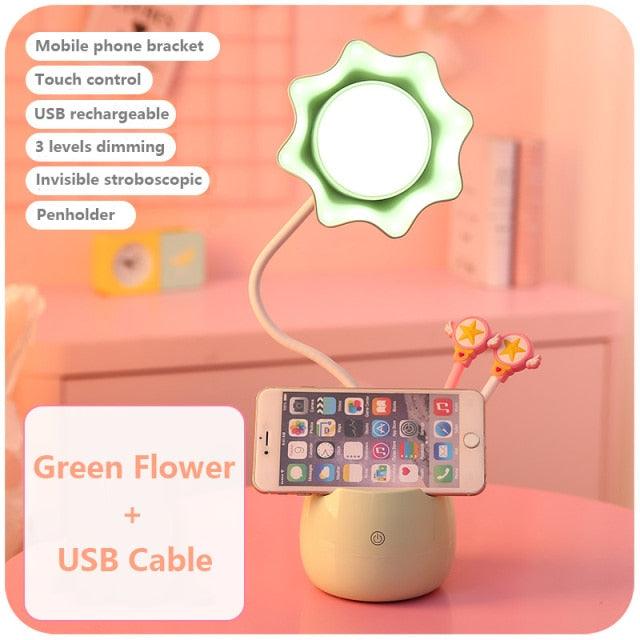 Lovely 3 Levels Dimmer Reading Table Lamp Pen Case Base Student LED Desk Lamp Girls Charge Bedside Lamp for Bedroom Studyroom Cute Study Lamps for Bedroom Décor