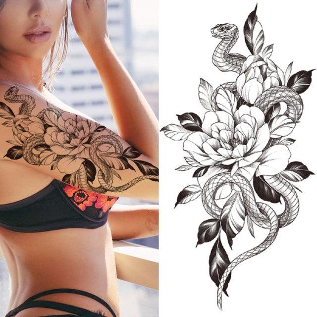 Luxury Black Forest Tiger Wolf Tattoo Sticker Temporary Tattoo Animals Colorful Big Tattoo Stickers For Mens Womens