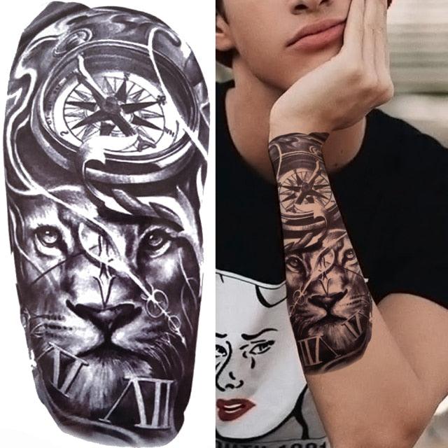 Luxury Black Forest Tiger Wolf Tattoo Sticker Temporary Tattoo Animals Colorful Big Tattoo Stickers For Mens Womens