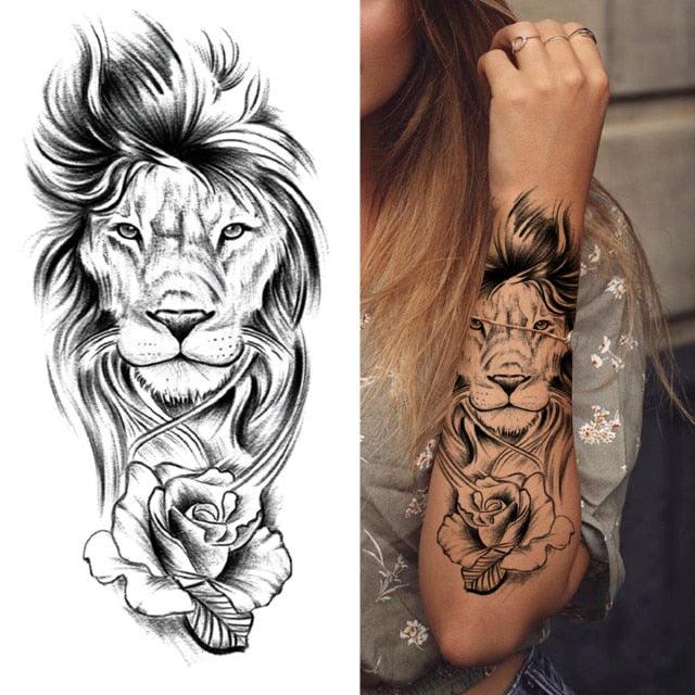 Luxury Black Forest Tiger Wolf Tattoo Sticker Temporary Tattoo Animals Colorful Big Tattoo Stickers For Mens Womens