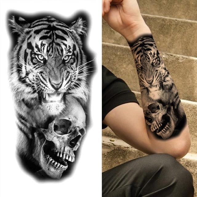 Luxury Black Forest Tiger Wolf Tattoo Sticker Temporary Tattoo Animals Colorful Big Tattoo Stickers For Mens Womens