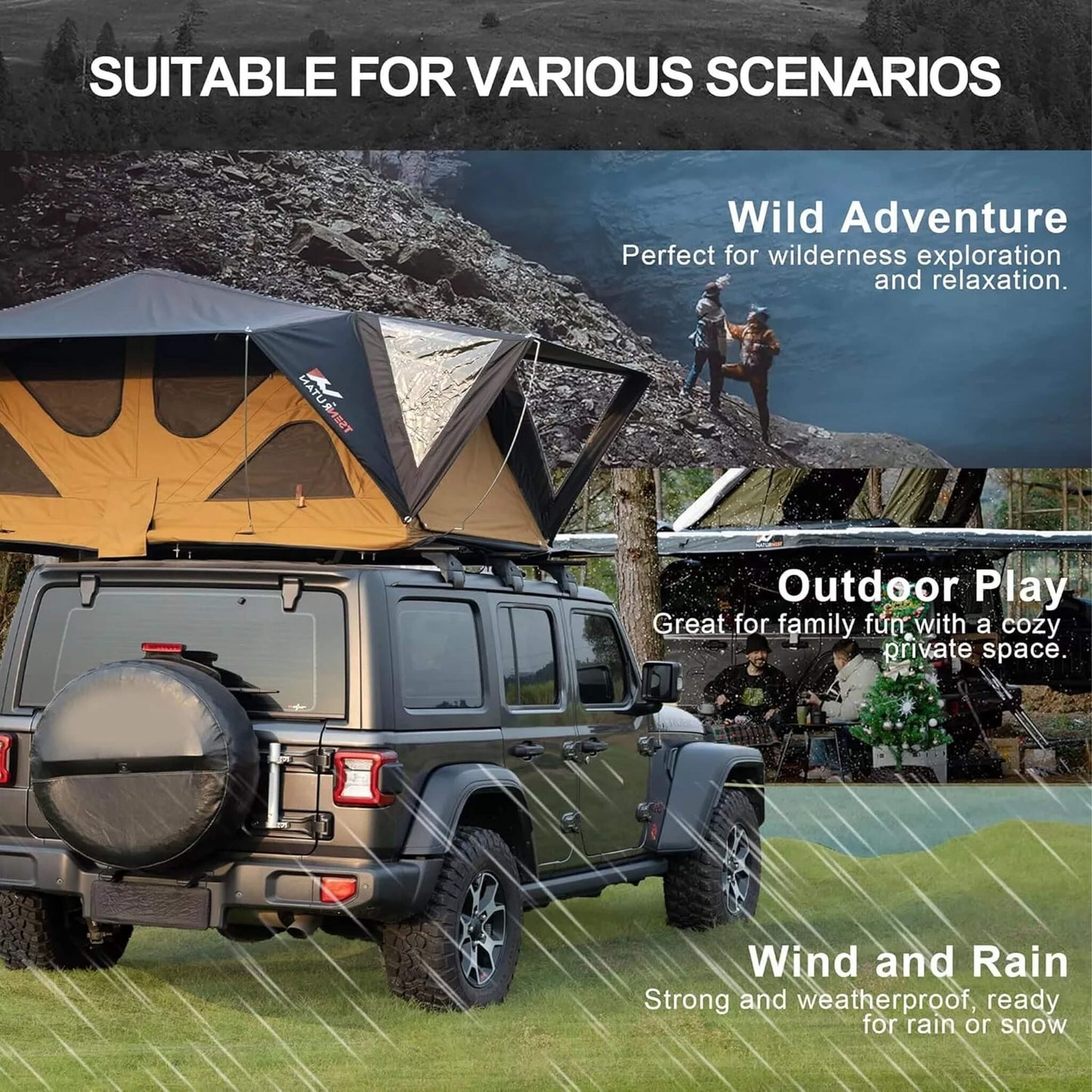 Naturnest Andromeda Khaki Soft-Shell Rooftop Tent With Large Panoramic Skylight & YKK Doors (SAK72384)
