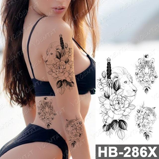 New Big Butterfly Waterproof Temporary Sticker Tattoo Elegant Black Colorful Tattoos Rose For Women Men