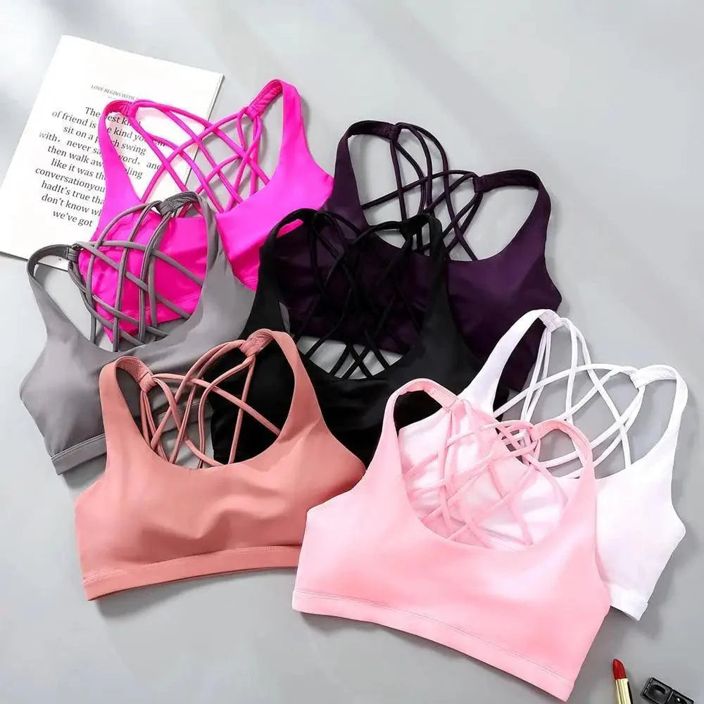New Elegance Fitness Sports Bra for Women Push Up Wirefree Padded Crisscross Strappy Running Gym Training Workout Yoga Underwear Crop Tops