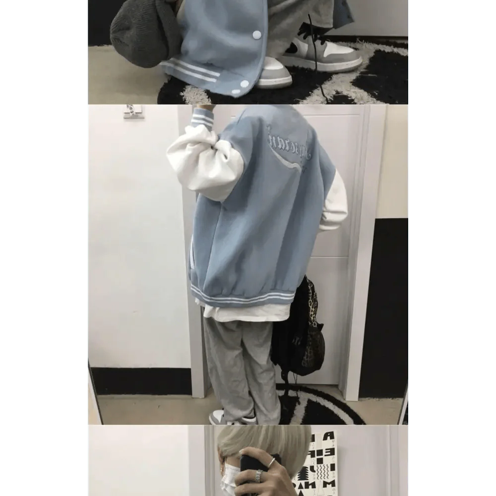 New Elegance Spring Autumn Coat Baseball Bomber Jacket Loose Letter R Men Women Couples Tops Plus Size Jackets Streetwear