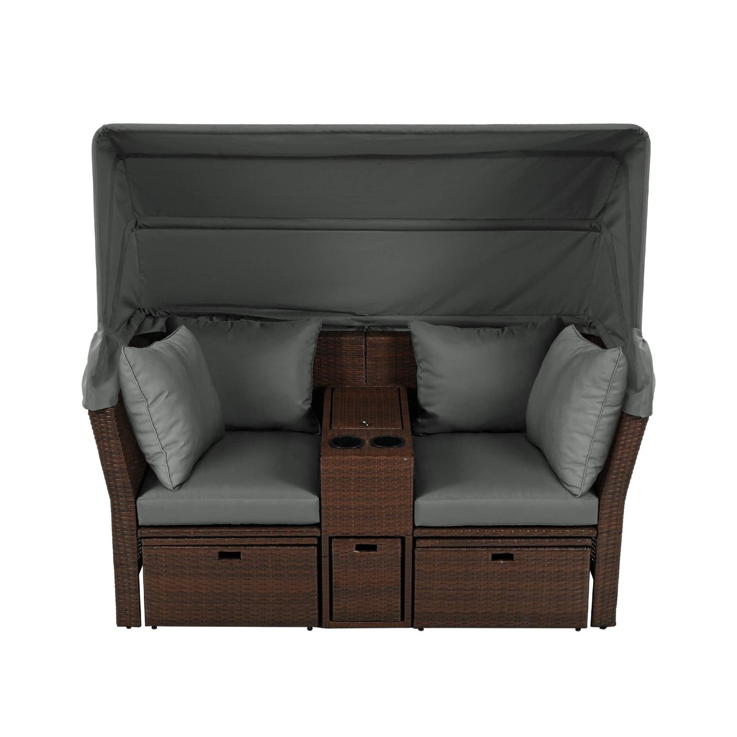 Alora Premium Outdoor 2-Seater Patio Daybed With Foldable Awning, Cushions, And Rattan Frame (SAK90233)