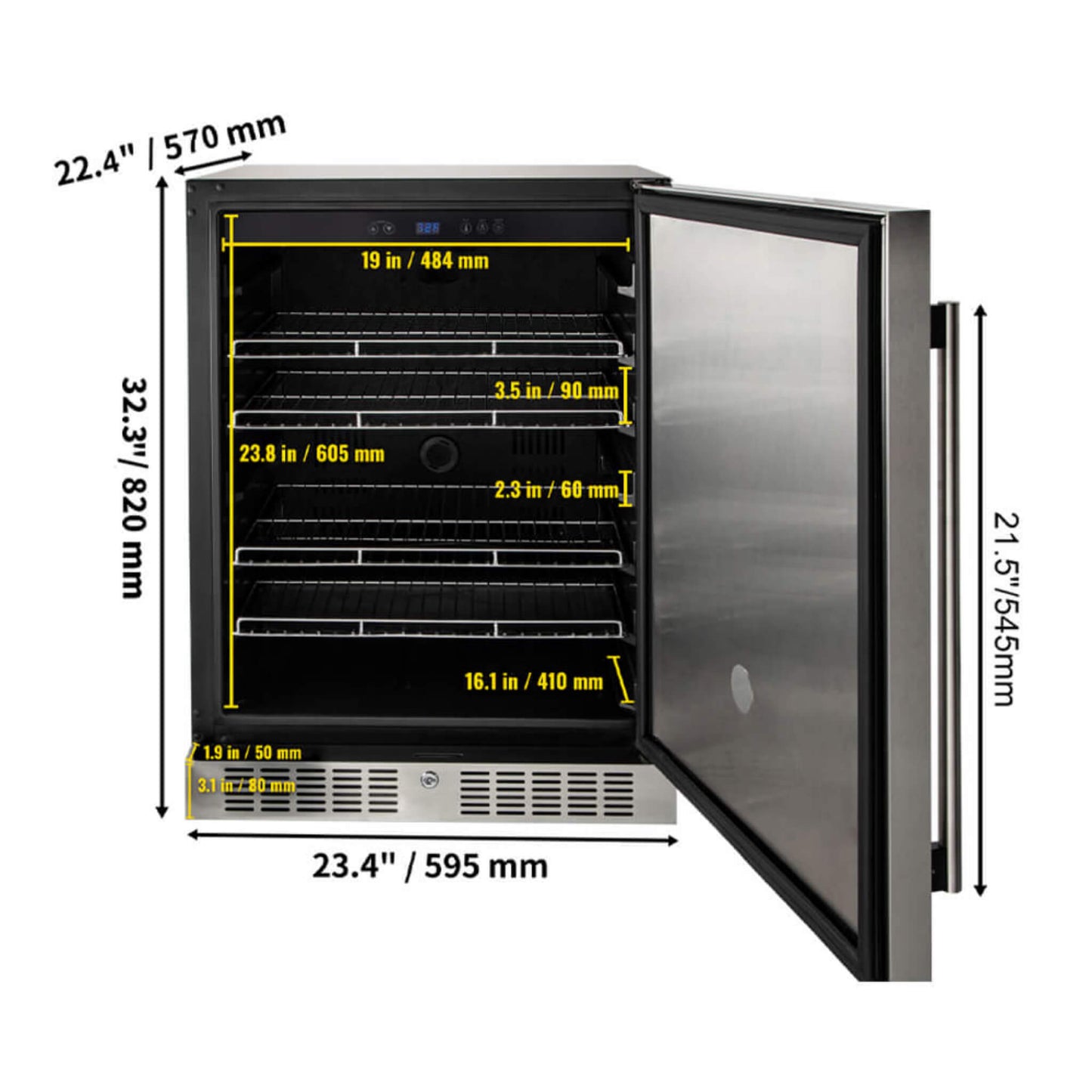 Premium 5.3 Cu.Ft Single Door Stainless Steel Built-In Wine Beverage Undercounter Refrigerator (SAK95276)
