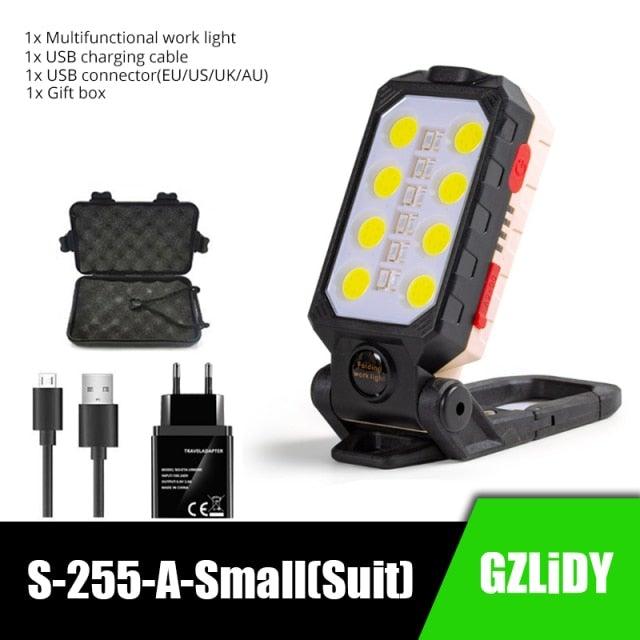 Rechargeable Adjustable USB LED Portable Charger Battery High Capacity with Digital Display LCD Screen Waterproof Flashlight COB Work Light For Repairing Outdoor Camping