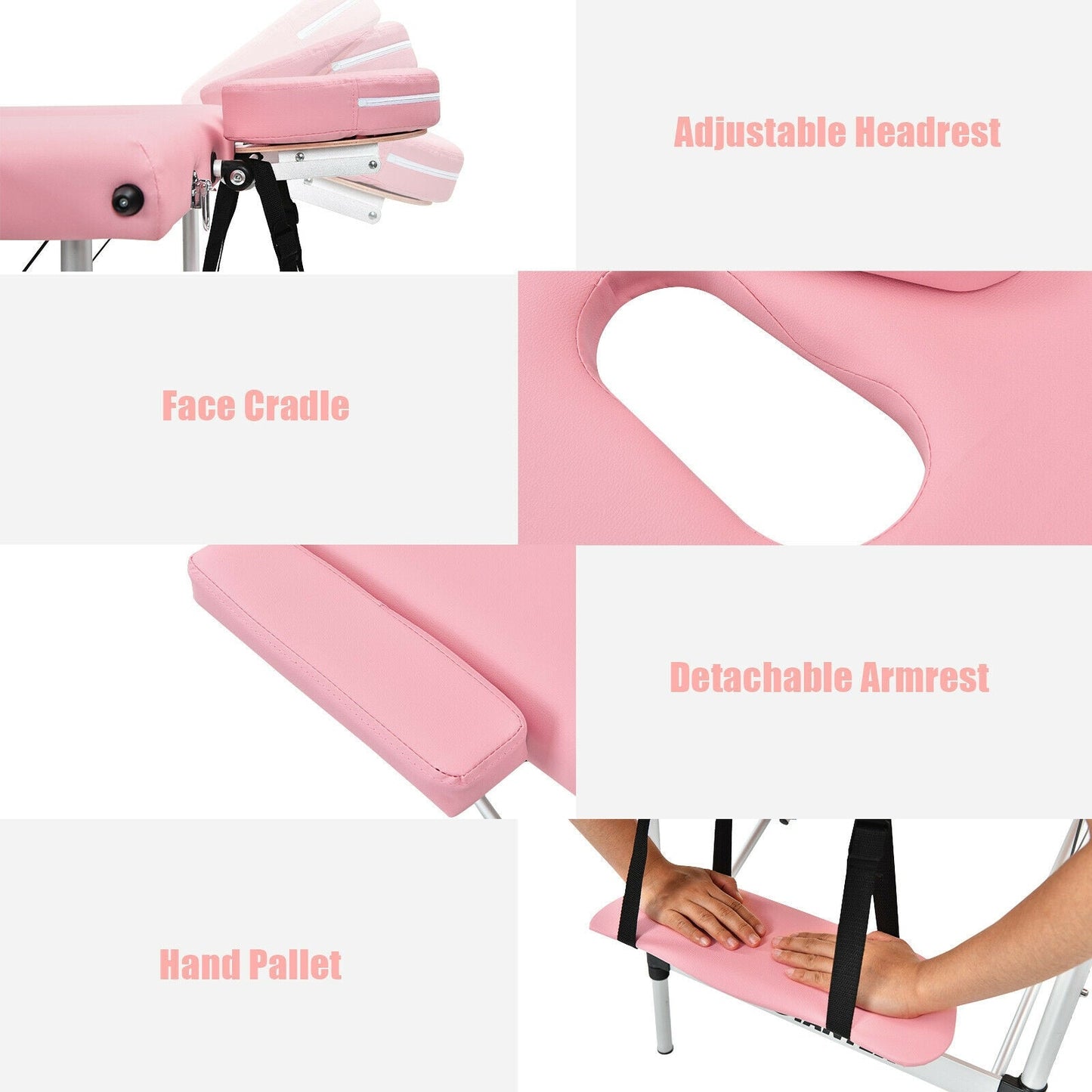 84 Inch L Portable Adjustable Massage Bed with Carry Case for Facial Salon Spa -Pink
