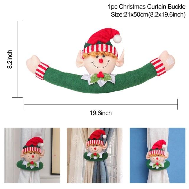 Santa Claus Elk Christmas Curtain Decor Merry Christmas Decor For Home Christmas Ornaments Gift Curtain Tieback Santa Curtain Buckle Tieback Curtain Holder Fastener Doll Wine Bottle Topper for Home Window Decorations