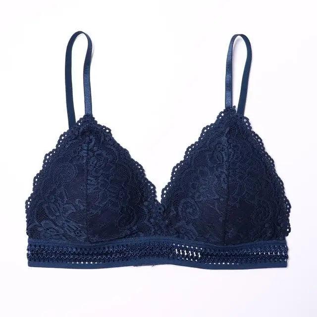 Stunning Women's French Style Lace Bra Girls Triangle Cup Lingerie With Deep V Wireless Underwear Soft Thin Seamless Bra