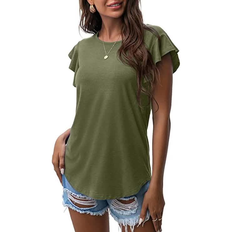 Summer Knit Ruffle Short Sleeve Top