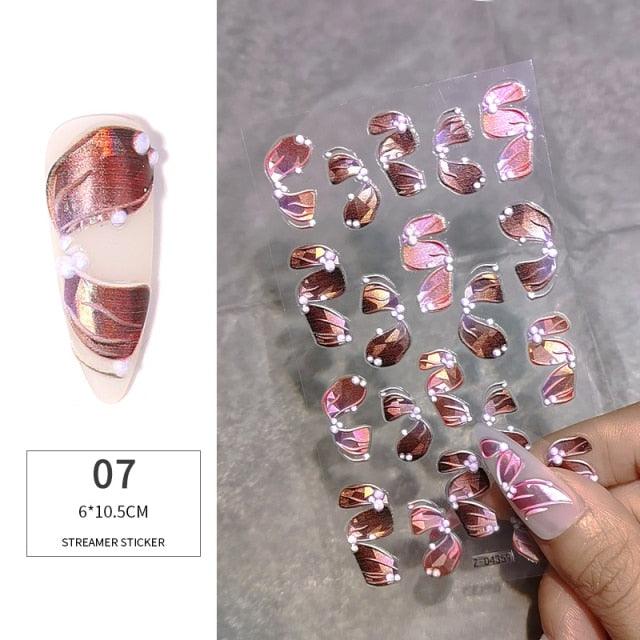 White Embossed Flower Lace 5D Sticker Decal Wedding Nail Art Designs Floral Flower Transfer Decal  Geometry  3D Wave Design Decoration for Women Girls Tape Nail Art Stickers Decal Decoration Geometry Transfer Decals Nail Art Decorations Decoration Decal