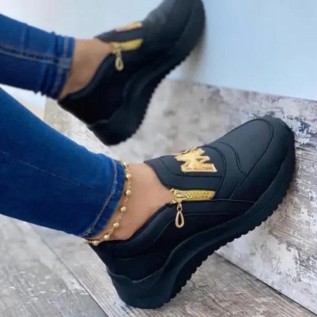 Women Luxury Pink Shoes Thick Bottom Women Vulcanize Sneakers Solid Color Casual Walking Slip On Zipper Casual Outdoor Sport Shoes Spring Summer Womens Sneakers